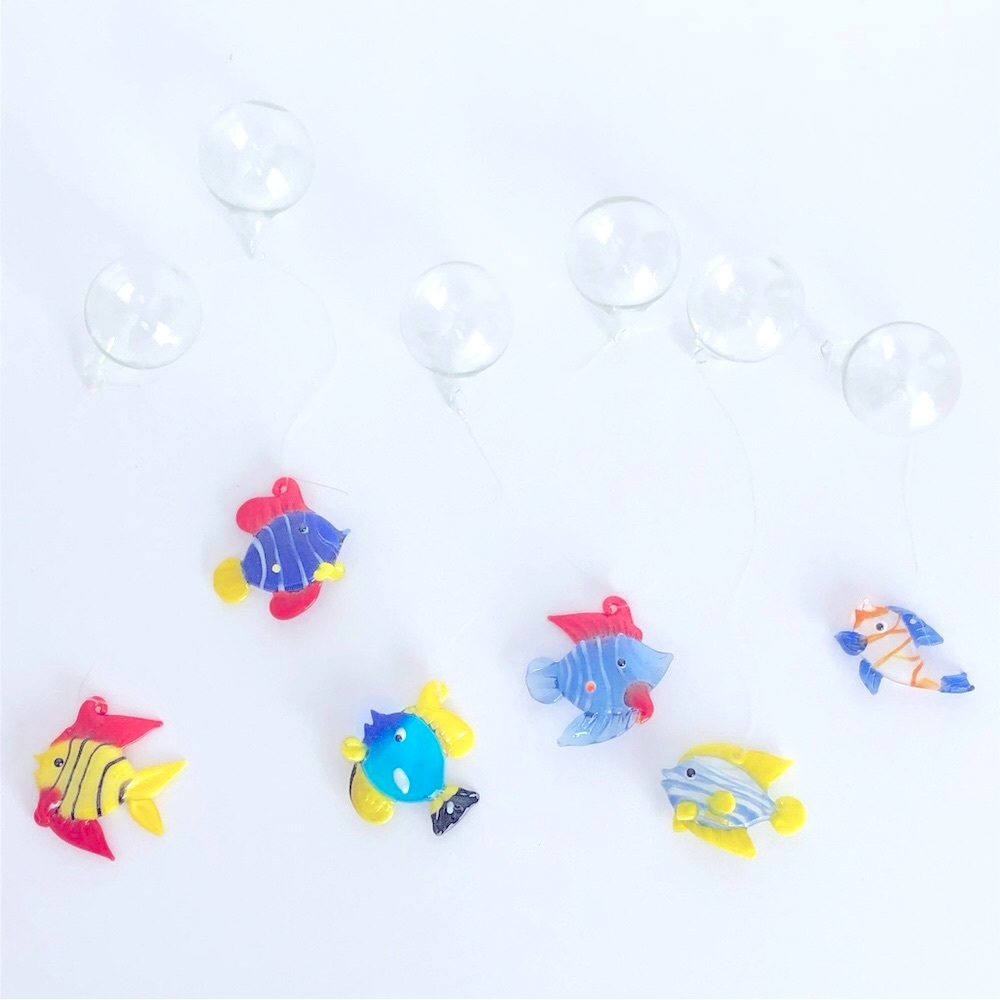 New Colourful Glass Floating Fish Tank Decorations Set Vases Whimsical Decor